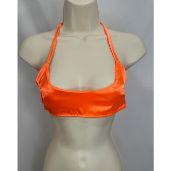NWT PrettyLittleThing Neon Orange Satin Crop Top- Size US 4 / UK 8 - Picture 6 of 15